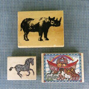 Vintage Zebra Rhinoceros Wildlife Noah Arc Boat Mixed Lot of 3 Rubber Stamps